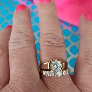 Bridal set 14k solid gold diamonique rings Nwot